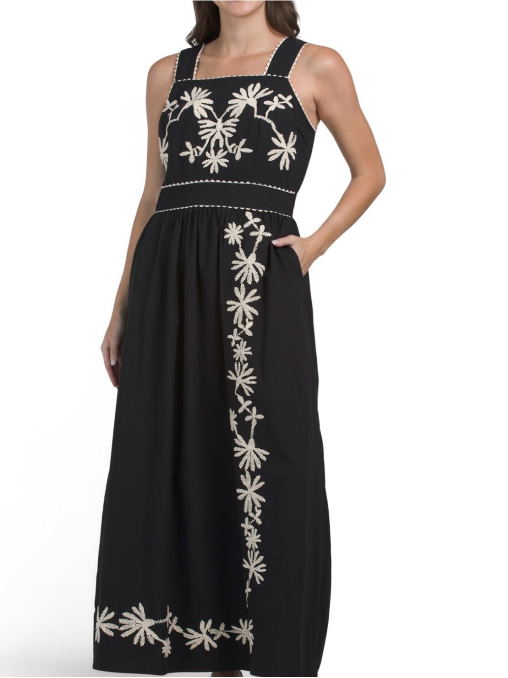 Solitaire Black Dress with White Floral Embroidery